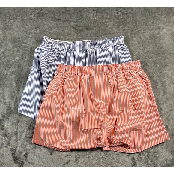 NWOT 2 Pair BROOKS BROTHERS Men Large Boxer Shorts Striped Blue Orange - Picture 2 of 5